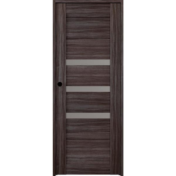 Belldinni 30 in. x 80 in. Right-Hand 3-Lite Frosted Glass Solid Core Dora Gray Oak Wood Composite Single Prehung Interior Door
