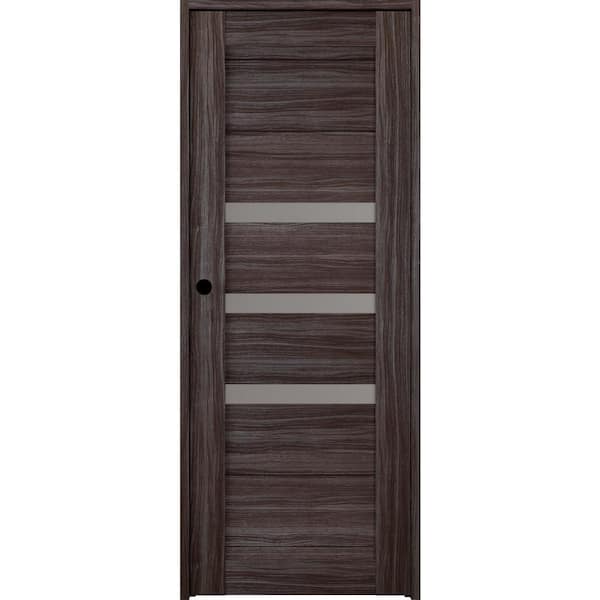 Belldinni 32 in. x 80 in. Right-Hand 3-Lite Frosted Glass Solid Core Dora Gray Oak Wood Composite Single Prehung Interior Door