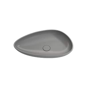 Etna 23.25 in. Matte Gray Fireclay Oval Vessel Sink with Matching Drain Cover