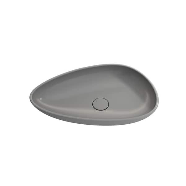 BOCCHI Etna 23.25 in. Matte Gray Fireclay Oval Vessel Sink with Matching Drain Cover