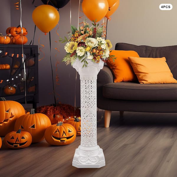 YIYIBYUS 4-Pieces 34.65 in. H White Wedding Roman Decorative Stand Column  Flower Holder Wedding Party Road Decorative Column JJOU2PC5WDZJ8