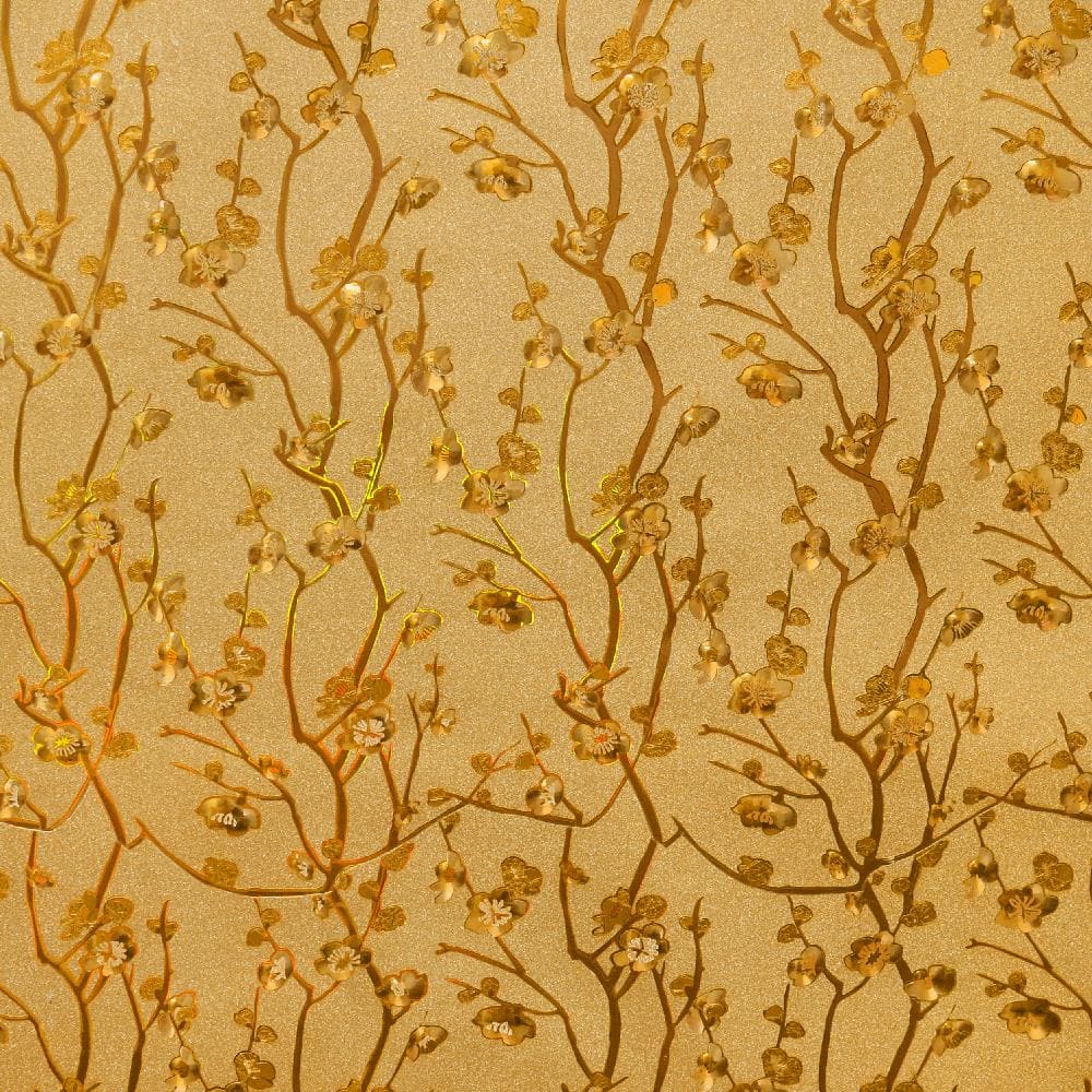 Flowers on Vine Gold, Mustard Yellow Green Vinyl Strippable Roll (Covers 26