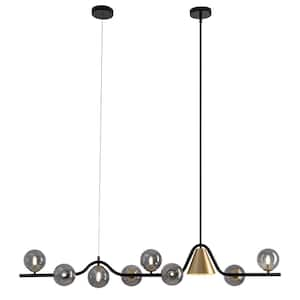 9-Light Black and Gold Linear Sputnik Globe Chandelier Kitchen Island Pendant Lighting for Dinning Room