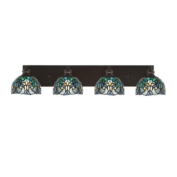 Unbranded Albany 33.75 in. 4-Light Espresso Vanity Light with Turquoise Cypress Art Glass Shades