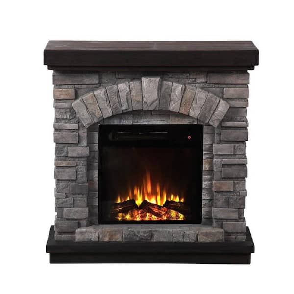 Unbranded Grey Imitation Stone Structure Electric Fireplace with Stone Mantel 18 in. Insert Fireplace