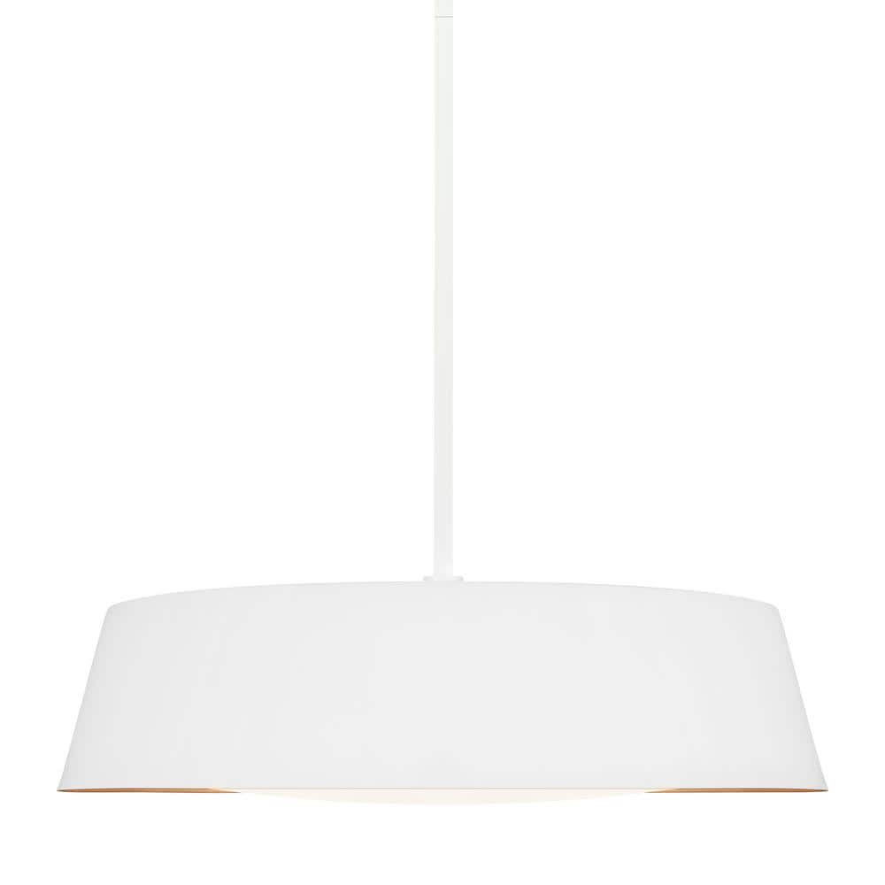 Matte White Glass Drum Pendant Light with Silk Shade