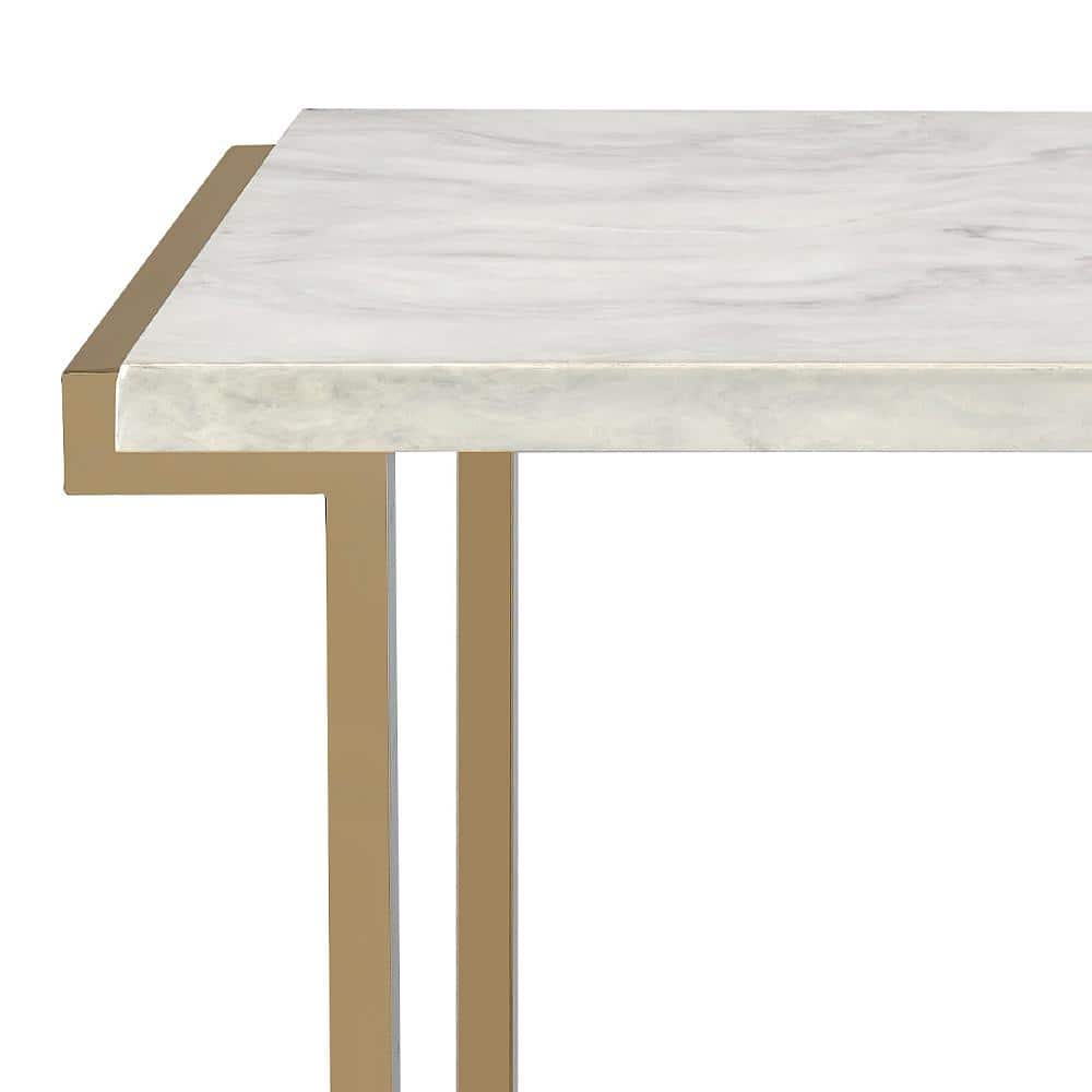 Champagne Finish Faux Marble & Metal Sofa Table 44"