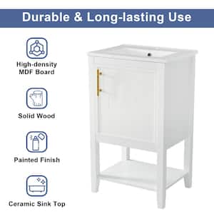 20 in. W x 16 in. D x 33.5 in. H Single Sink Freestanding Bathroom Vanity in White with White Ceramic Top