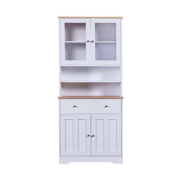 URTR Antique White Wood 31.5 in. Kitchen Food Pantry Cabinet with Glass  Doors and Adjustable Shelves, Tall Storage Cabinet T-02020-A - The Home  Depot