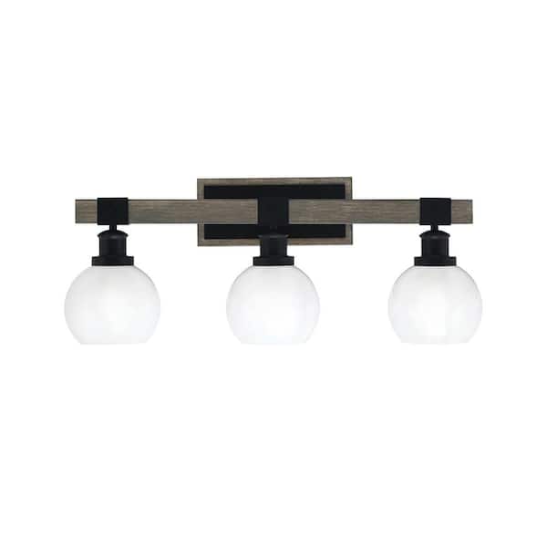 Unbranded Richmond 26.25 in. 3-Light Vanity Light Matte Black and Wood-look Metal with 5.75 in. White Marble no bulbs included