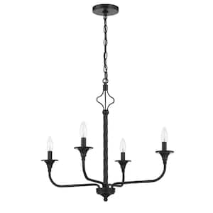 Jolenne 4-Light Flat Black Finish Transitional Chandelier for Kitchen/Dining/Foyer, No Bulbs Included