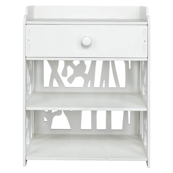 Outopee 1-Drawer White Nightstand with Bottom Shelf ( 19.68 in H x 15.74 in W x 11.02 in D)