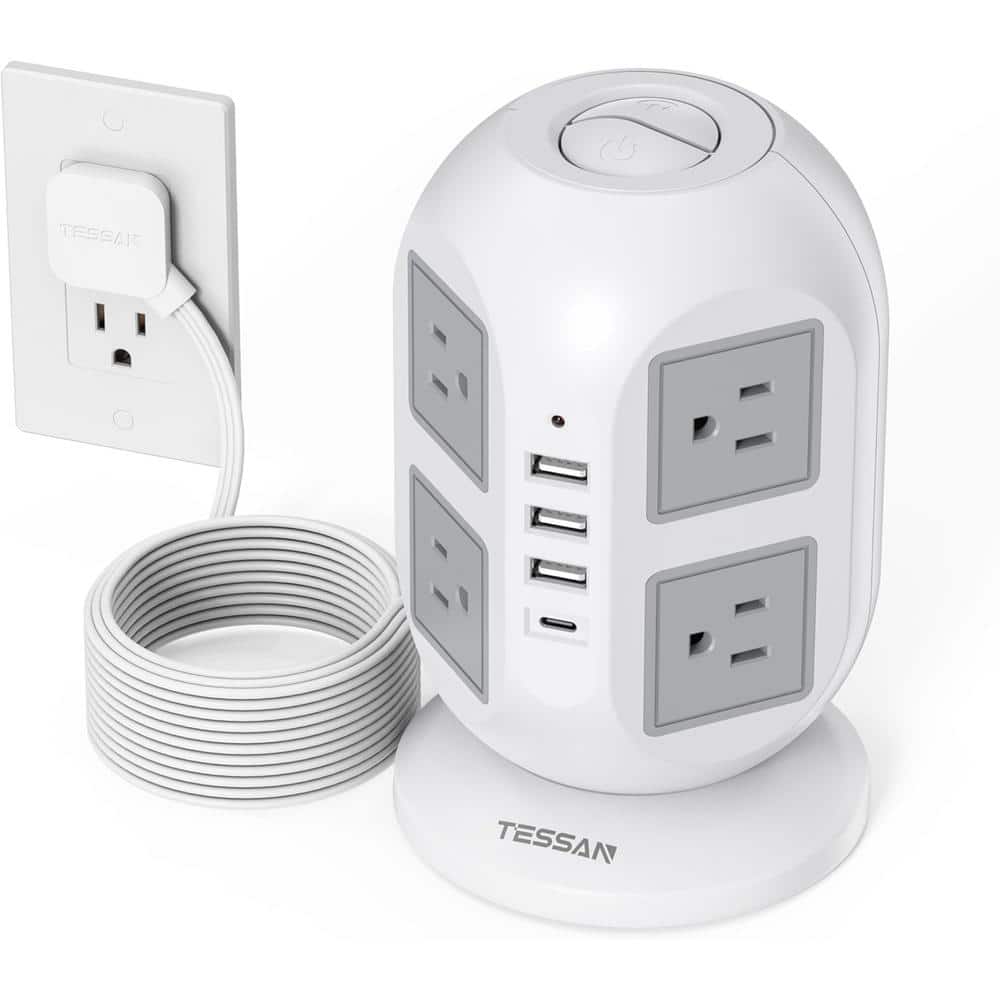 8-Outlet Tower Surge Protector Power Strip with 10 ft. lat Extension Cord and 4 USB Port in White price history on PriceWatchPro