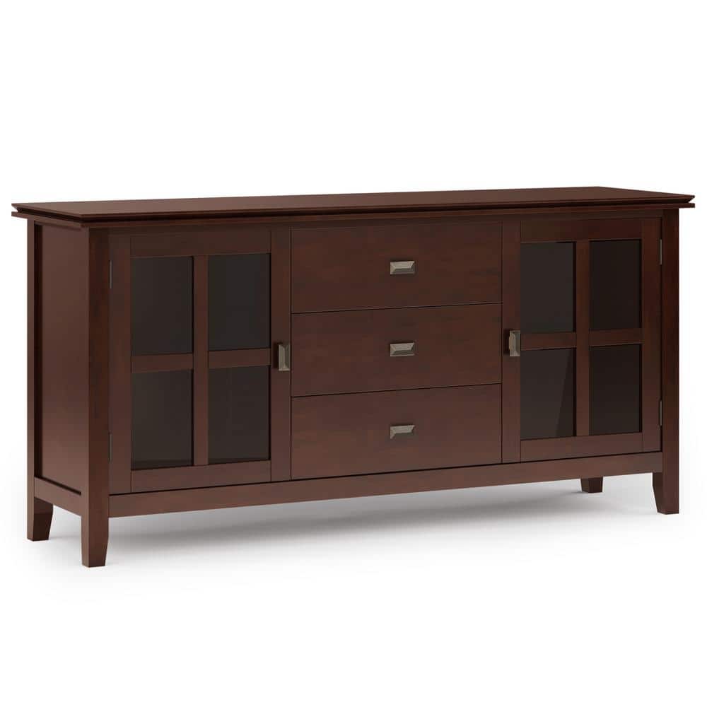 Simpli Home Artisan Solid wood 60 in. Wide Contemporary Large Sideboard Buffet in Russet Brown