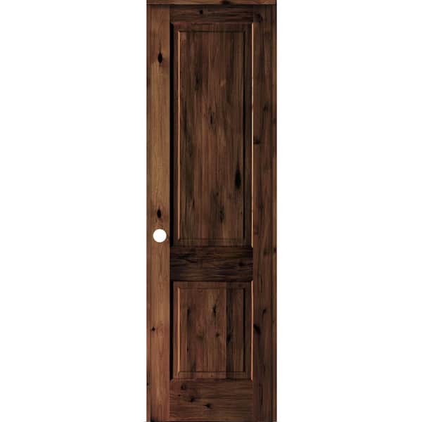 Krosswood Doors 28 in. x 96 in. Rustic Knotty Alder 2 Panel Right Hand Red Mahogany Stain Wood Single Prehung Interior Door w/Square Top