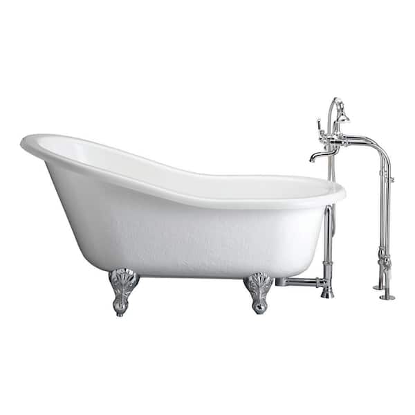 Barclay Products 5 ft. Acrylic Ball and Claw Feet Slipper Tub in White with Polished Chrome Accessories
