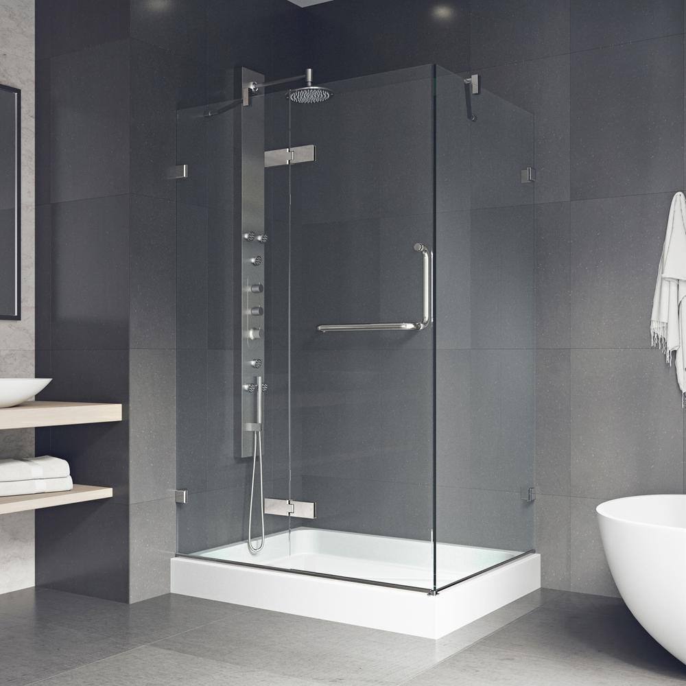 Monteray 48" x 32" Frameless Clear Glass Shower Enclosure with Brushed Nickel Hardware