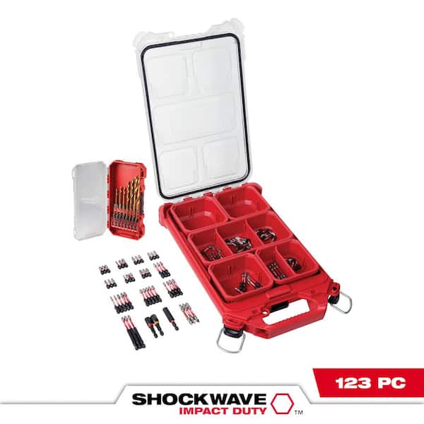 Milwaukee SHOCKWAVE Impact-Duty Alloy Steel Driver Bit Set with PACKOUT Case and Titanium Drill Bit Set (115-Piece)