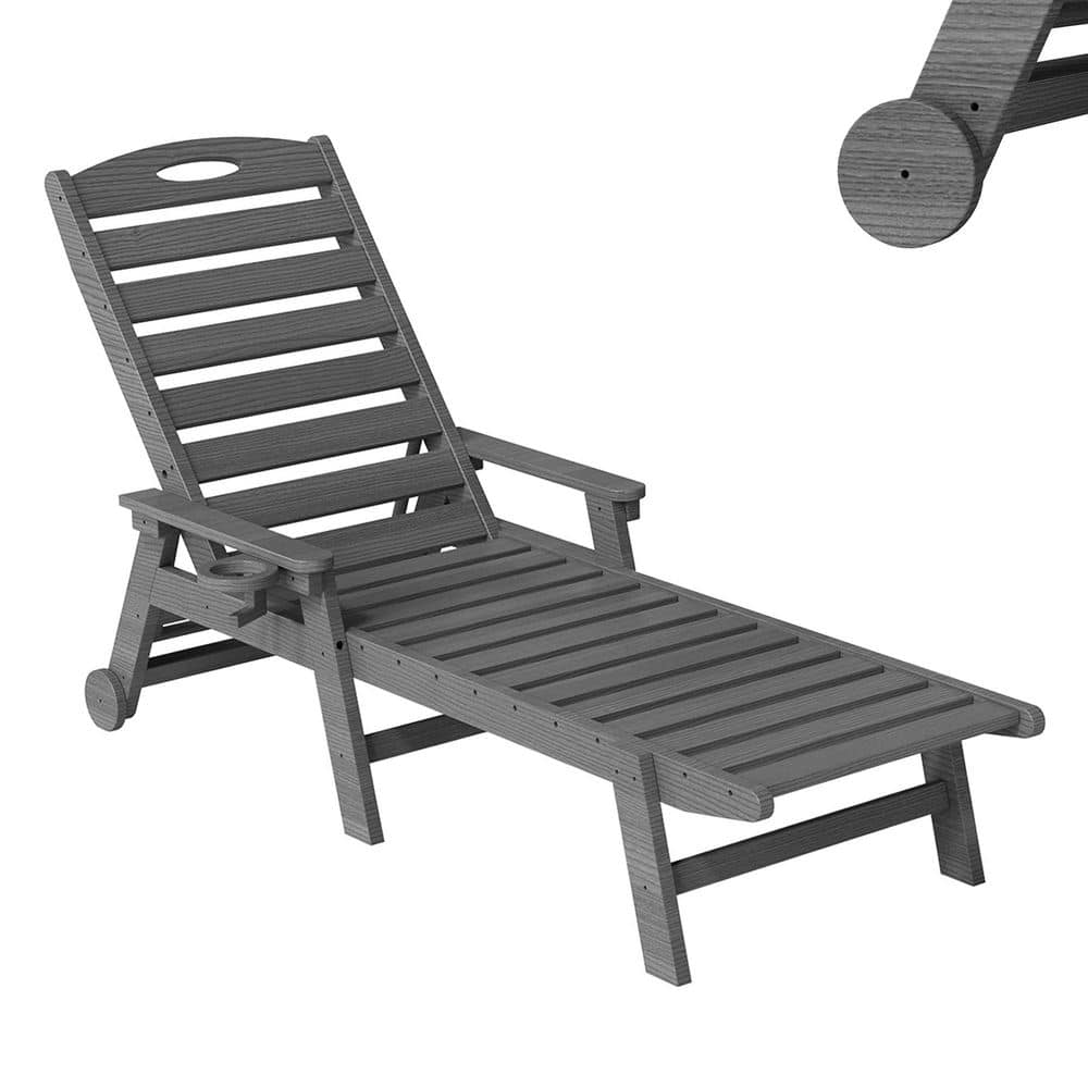 5-Position Outdoor HDPE Chaise Lounge Chair with Wheels and Cup Holder Gray price history on PriceWatchPro