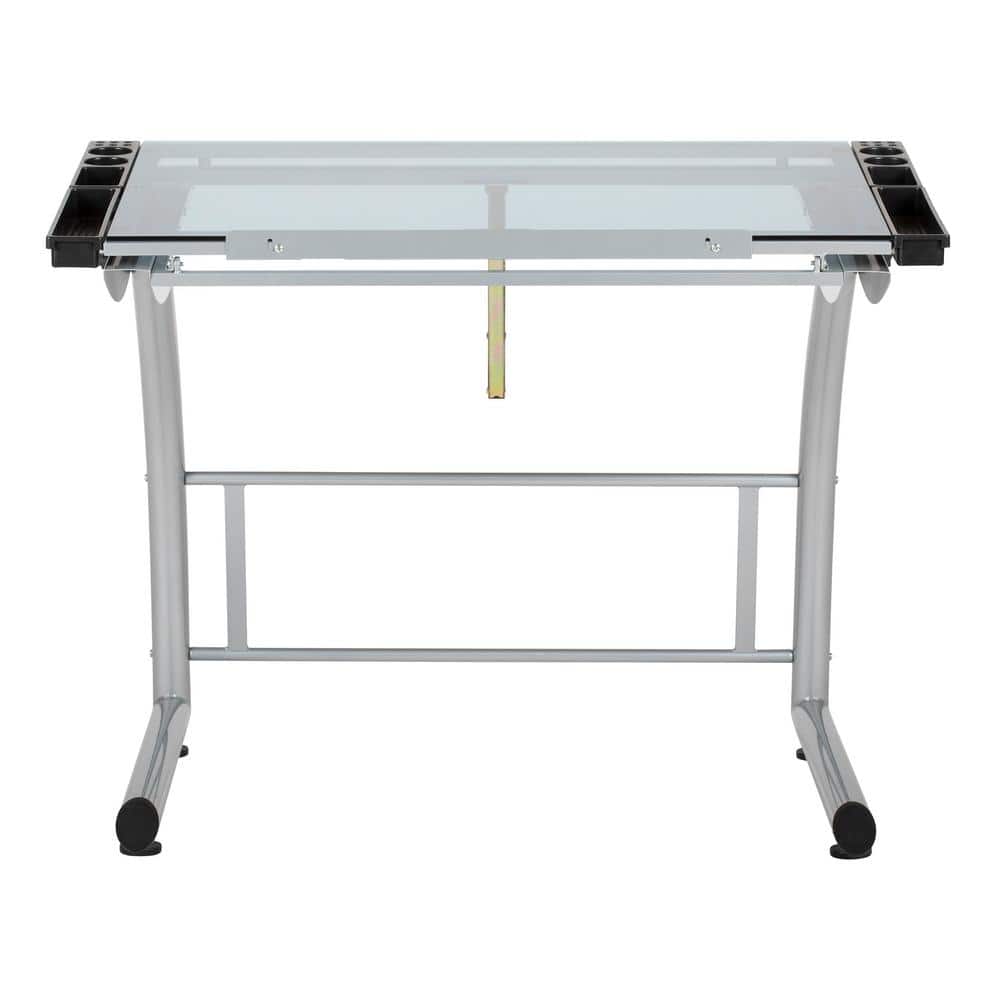 TriFlex Dual-Tilt Glass Crafting Desk in Silver/Blue