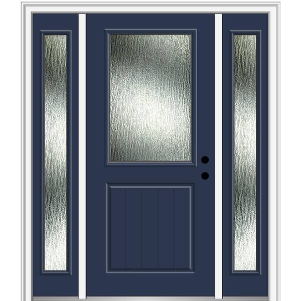 MMI Door 64 in. x 80 in. Left-Hand Inswing Rain Glass Naval Fiberglass Prehung Front Door on 4-9/16 in. Frame