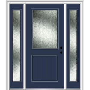60 in. x 80 in. Left-Hand Inswing Rain Glass Naval Fiberglass Prehung Front Door on 6-9/16 in. Frame