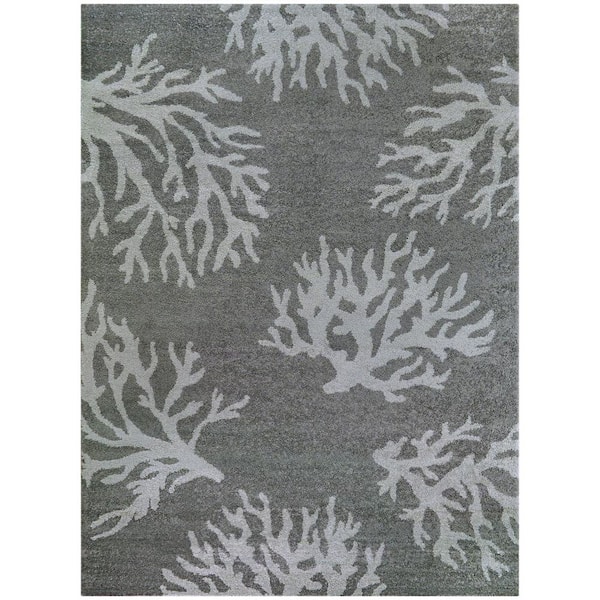 BALTA Caistor Medium Grey 8 ft. x 10 ft. Coastal Coral Print Area Rug