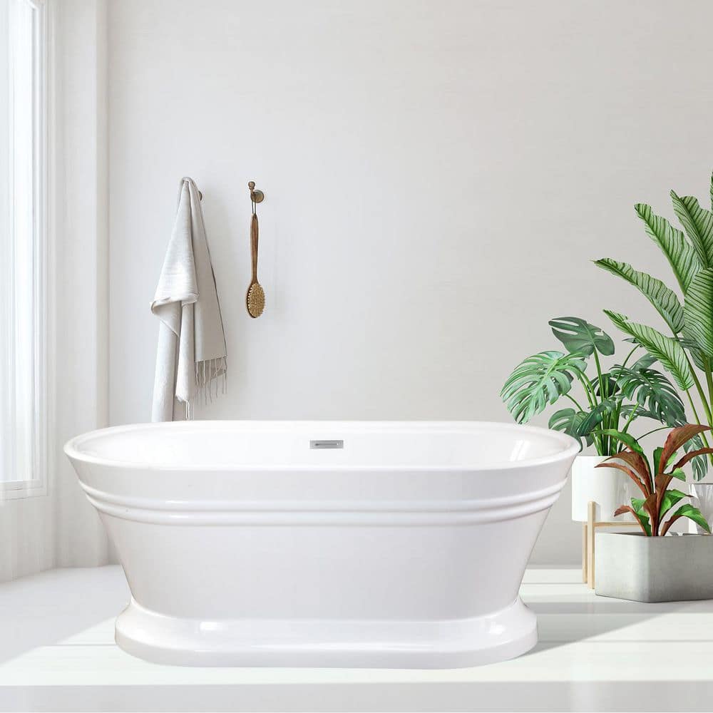 Solace 59.1'' White Freestanding Acrylic Soaking Bathtub