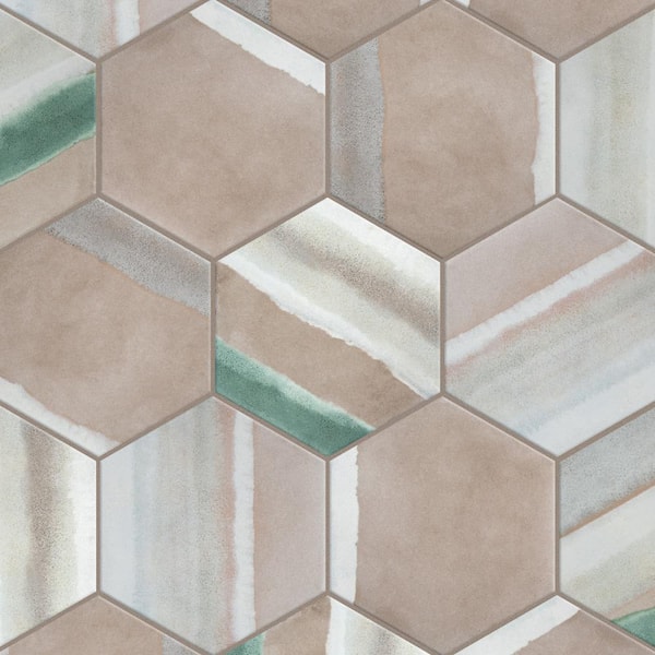 Merola Tile Matter Hex Canvas Taupe Green 7-7/8 in. x 9 in