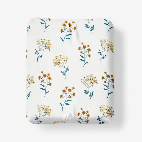 The Company Store Company Cotton White Multi Stem Bouquet Cotton Percale King Fitted Sheet