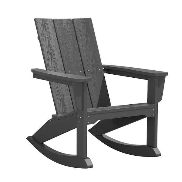 Modern Plastic Adirondack Chair HDPE Outdoor Rocking Chair in Gray