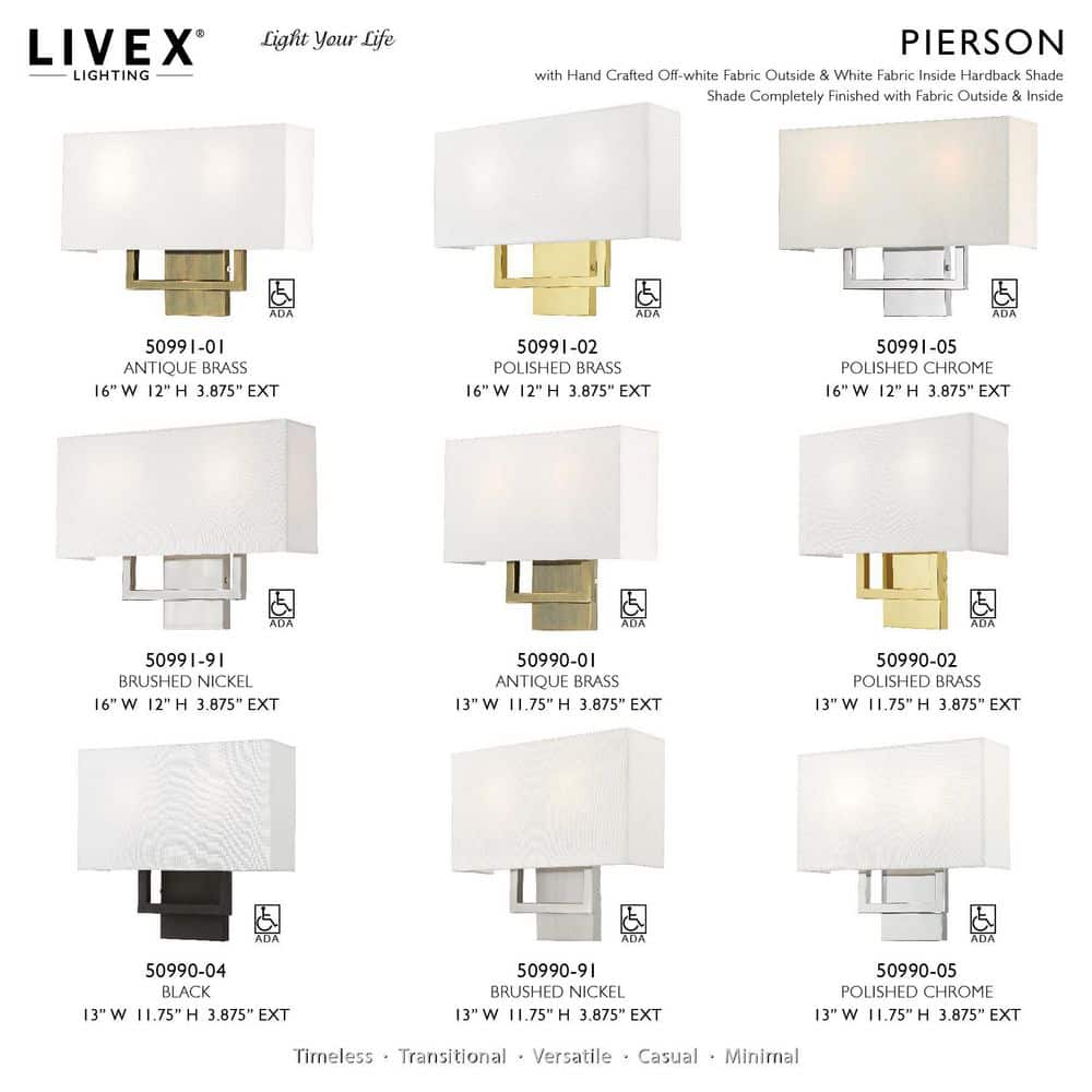 Pierson Rectangular Black Finish 2-Light Wall Sconce with Off-White Shade