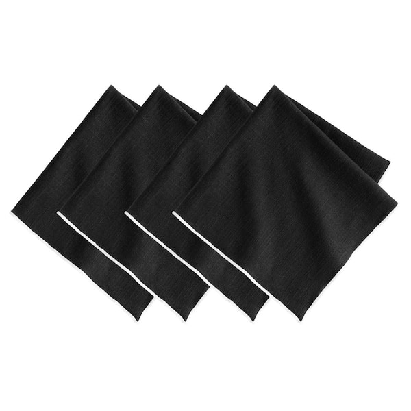 Villeroy and Boch Manufacture Rock Merrow Stitch Cotton Napkin, Set of 4, Black - 21"W x 21"L