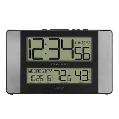11 in. x 7 in. Atomic Digital Clock with Temperature and Humidity in Aluminum Finish