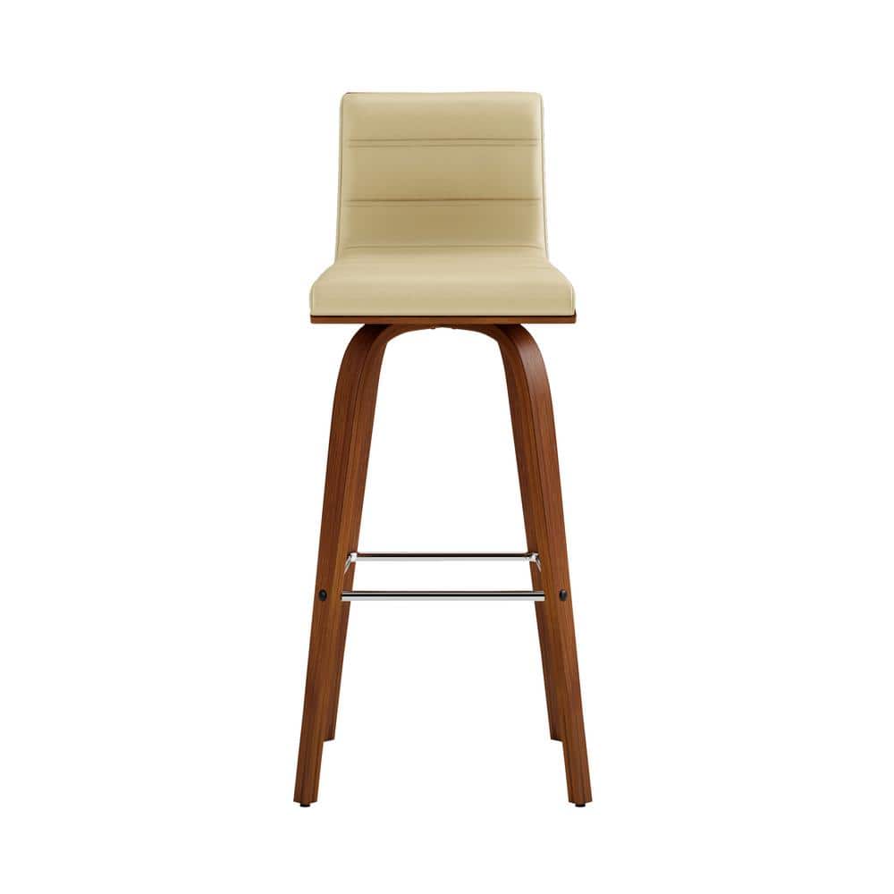 Vienna Cream Faux Leather and Walnut Swivel Bar Stool