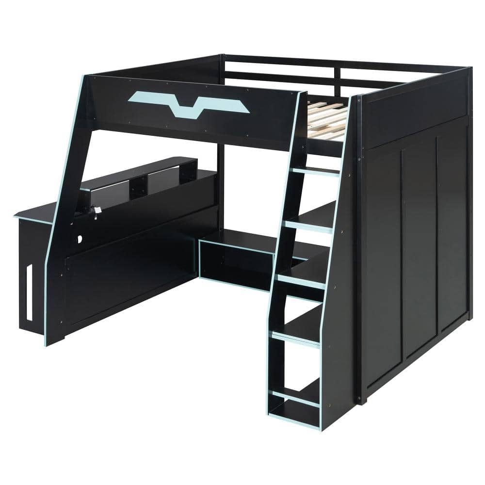 Cloud Blue Full Wood Loft Bed with Desk, Multi-Storage Shelves and RGB Light durable construction price history on PriceWatchPro