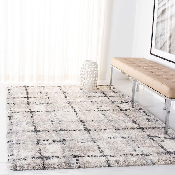Fontana Shag 8 ft. x 10 ft. Gray/Ivory Geometric Abstract Area Rug