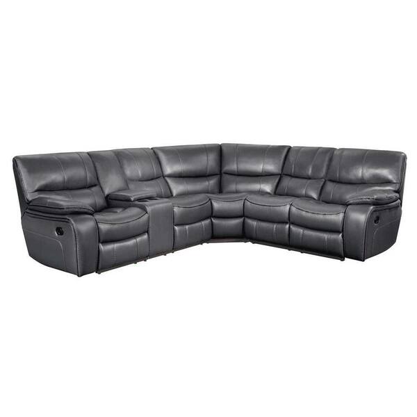 EVERGLADE HOME Slater 105 in. W Pillow Top Arm 3-Piece Faux Leather L Shaped Sectional Sofa in Gray