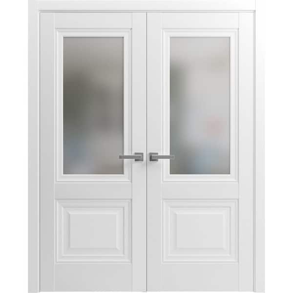 36 in. x 80 in. White Finished Universal/Reversible Frosted Glass Solid Wood Assembly Required Interior Door Kit