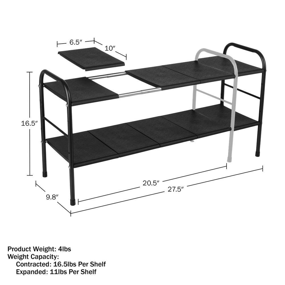 Black Adjustable 2-Tier Under Sink Organizer with Removable Panels