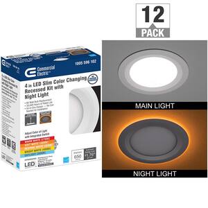 4 in. Canless Adjustable CCT Integrated LED Recessed Light Trim Night Light 650lms New Construction Remodel (12-Pack)