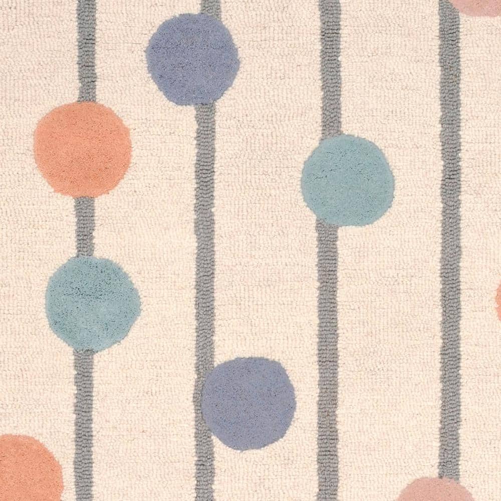 Ivory and Multi Polka Dot Wool Kids Area Rug, 4' x 6'