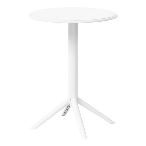 WESTIN OUTDOOR Frond&Form Modern Outdoor 23.5" Round Pedestal Base Poly Plastic Patio Bistro Dining Table, White