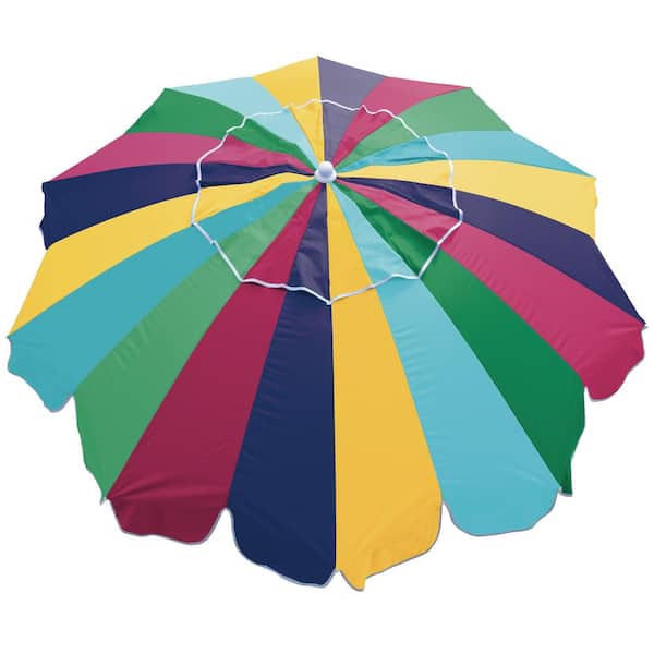 Rio 7 ft. Steel 20 Panel Tilt and Sand Anchored Beach Umbrella in multi colored stipes