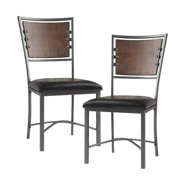 EVERGLADE HOME Ivins Burnished Brown Wood and Gray Metal Frame Dining Chair (Set of 2)
