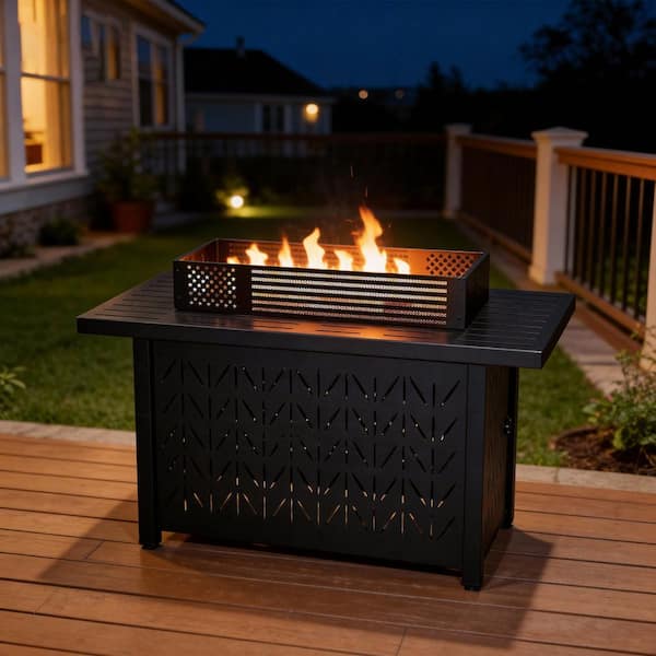 43 in. Propane Fire Pit Table 50000 BTU Outdoor Gas Fire Table with Fire Rocks and Metal Wind Guard