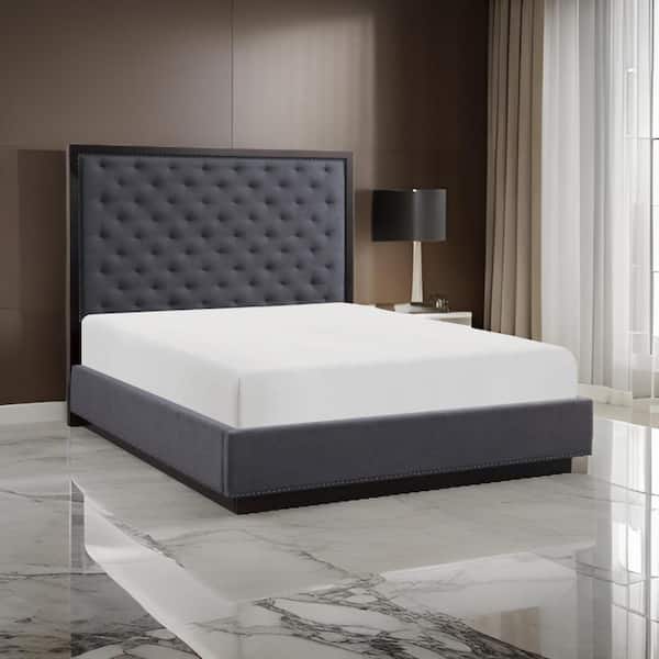 Benjara Tey Gray and Black Wood Frame Queen Size Platform Bed