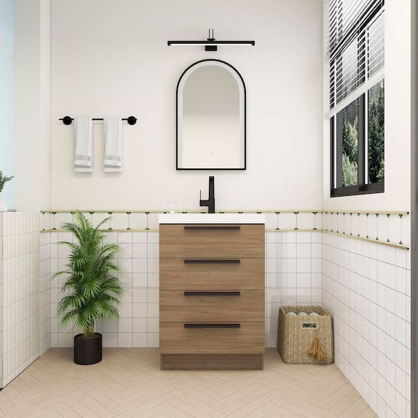 Carla 24 in. W x 20 in. D x 35 in. H Single Sink Freestanding Bath Vanity in Dark French Oak with White Acrylic Top