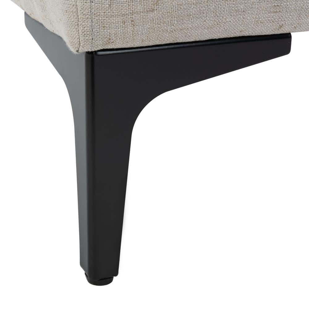 Elsie Transitional Light Grey Linen and Black Wood Bench