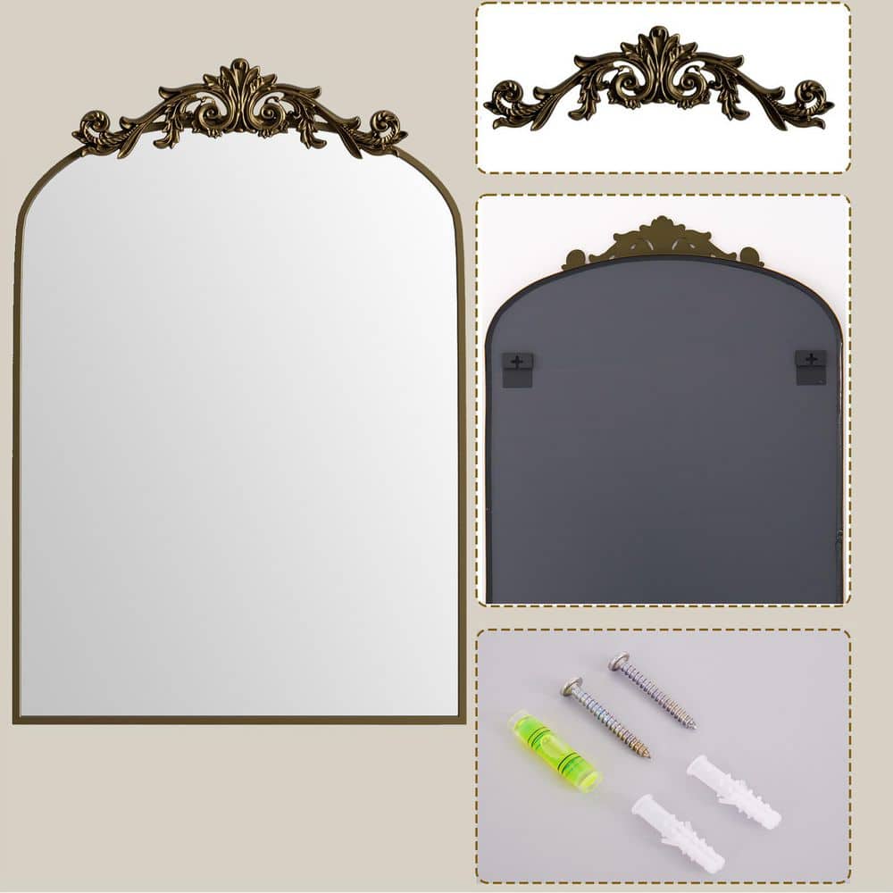 Elegant Arched Medium Brown Metal Framed Vanity Mirror